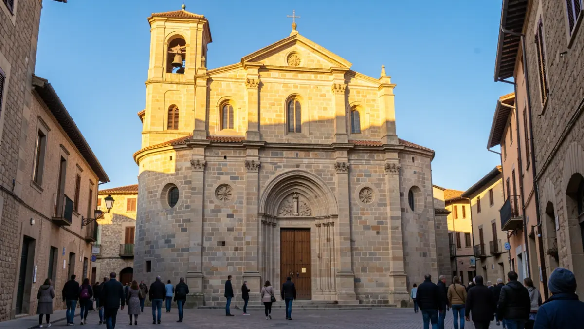 Facade of the Santa Maria Cathedral of La Seu d'Urgell with its protected surroundings.