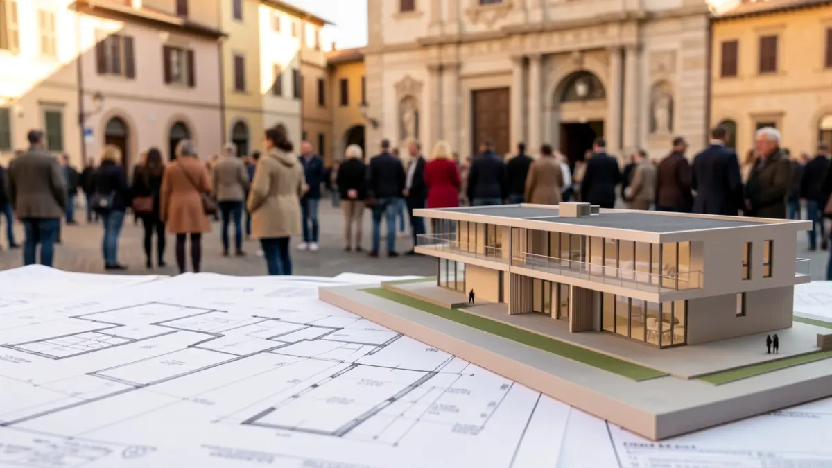 Blueprints and model of an elder care residence in Altafulla.