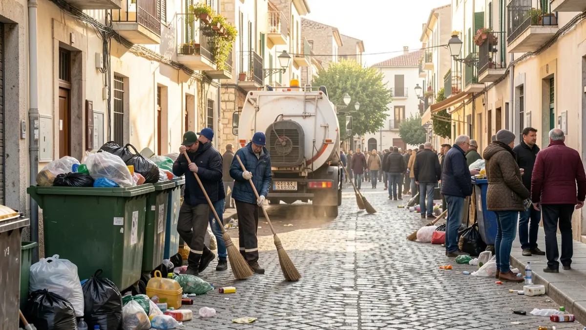 Cleaning crew working in the Ca n'Anglada neighborhood.