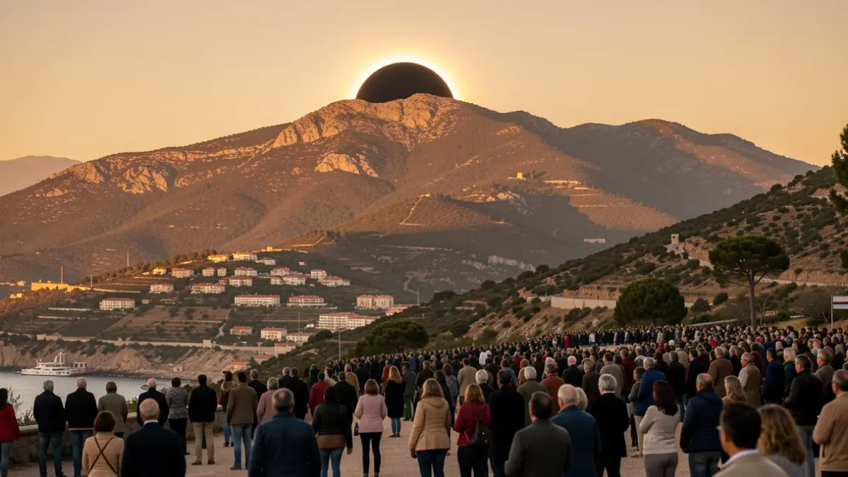 Vista panoràmica de la muntanya de Sant Sebastià a Palafrugell durant un eclipsi solar.