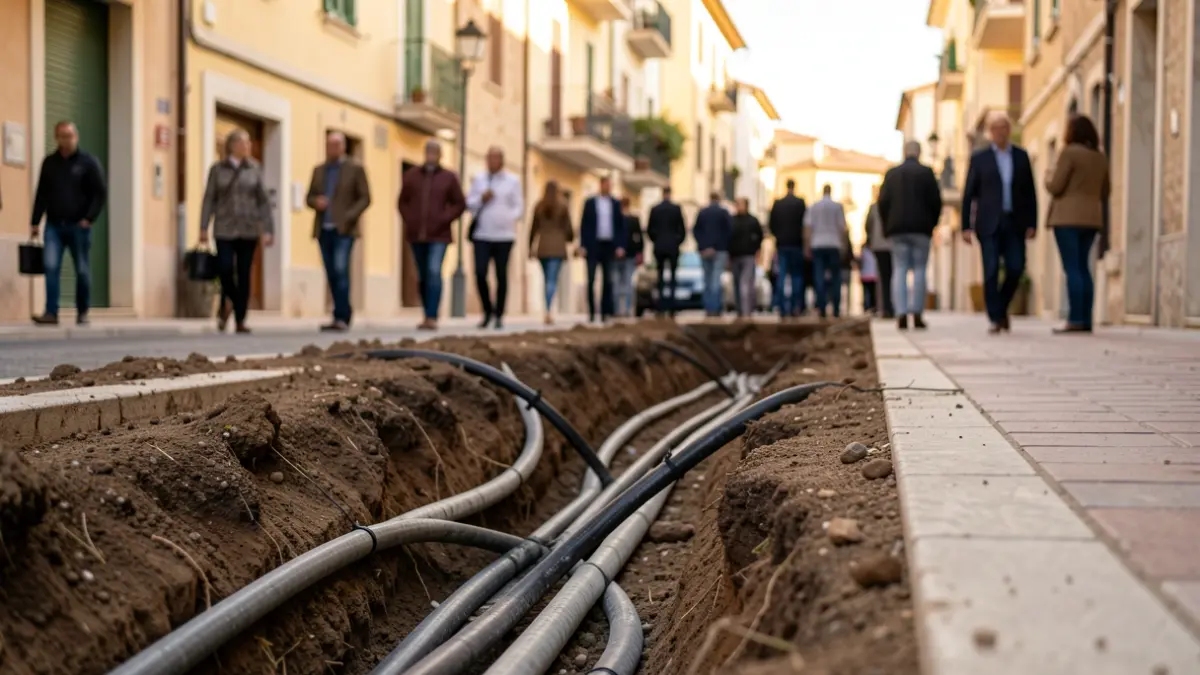 Obres de renovació de la xarxa elèctrica al carrer.