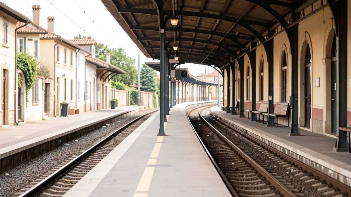 Imatge genèrica d'una andana de tren buida amb les vies perdent-se a la distància.