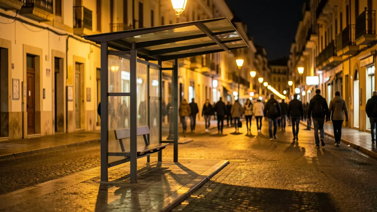 Generic image of a nighttime bus stop.