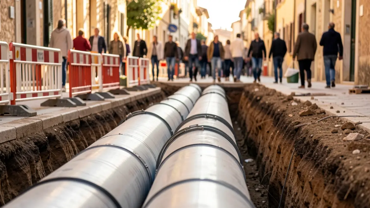 Obras de renovación de tuberías de agua en la calle Escultor Rocamora de Reus.