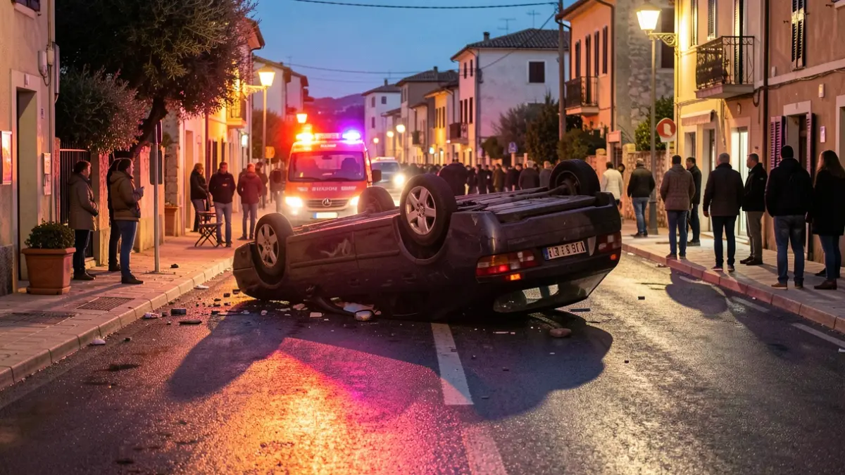 Imatge genèrica d'un accident de trànsit amb un vehicle bolcat i llums d'emergència.