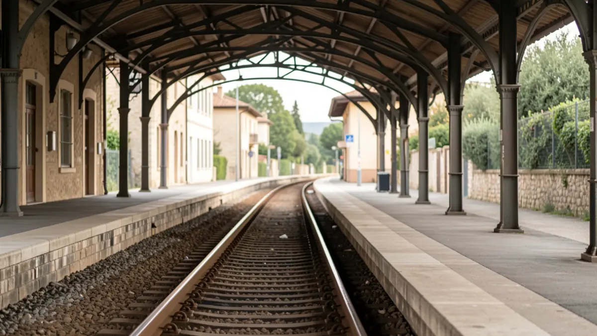 Imagen genérica de un andén de tren vacío con las vías perdiéndose en la distancia.