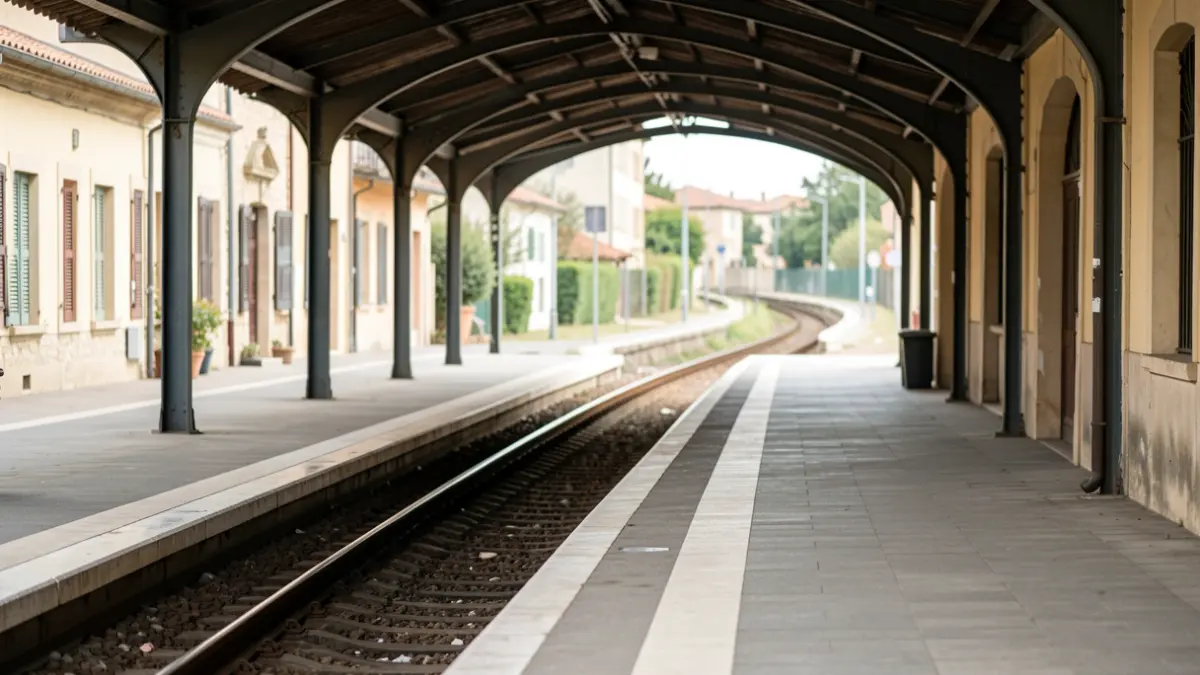 Imatge genèrica d'una andana de tren buida amb les vies perdent-se a la distància.