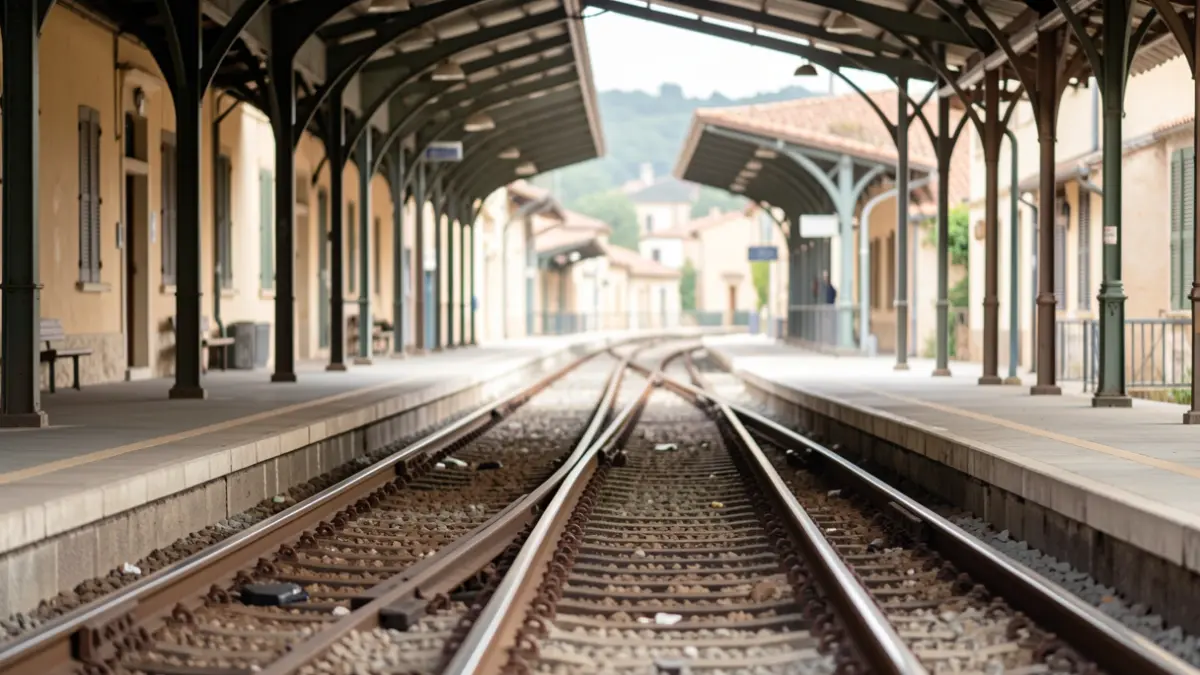 Imatge genèrica d'una andana de tren buida amb les vies perdent-se a la distància.
