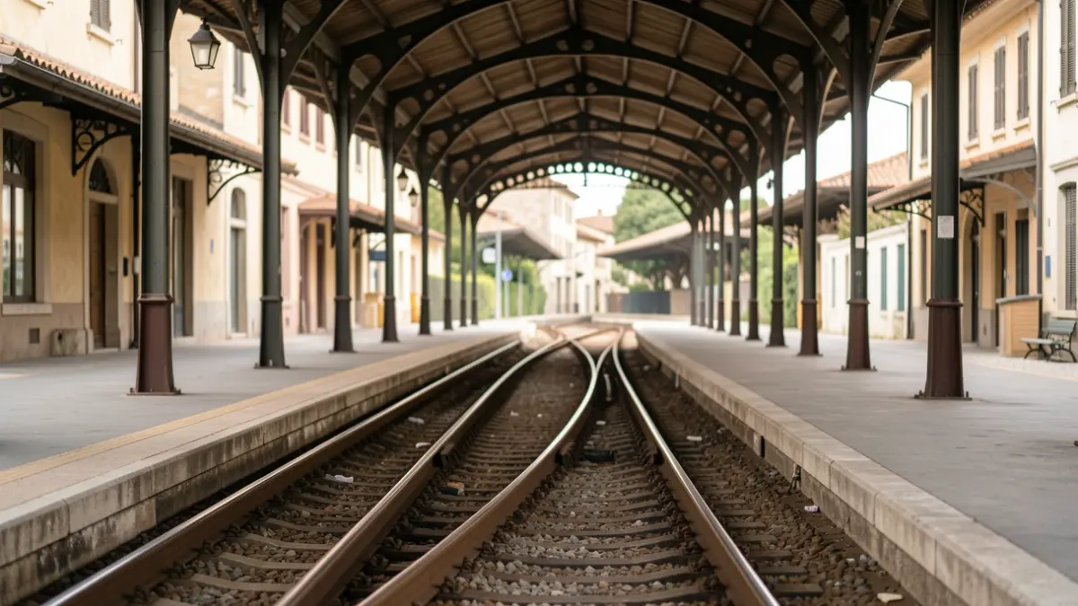 Imatge genèrica d'una andana de tren buida amb les vies perdent-se a la distància.
