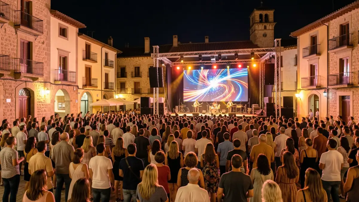 Multitud disfrutando de un concierto nocturno en la Fiesta Mayor de Sabadell.