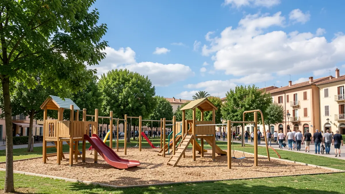 Obres de renovació d'una àrea de jocs infantils a Sabadell amb nous elements inclusius.