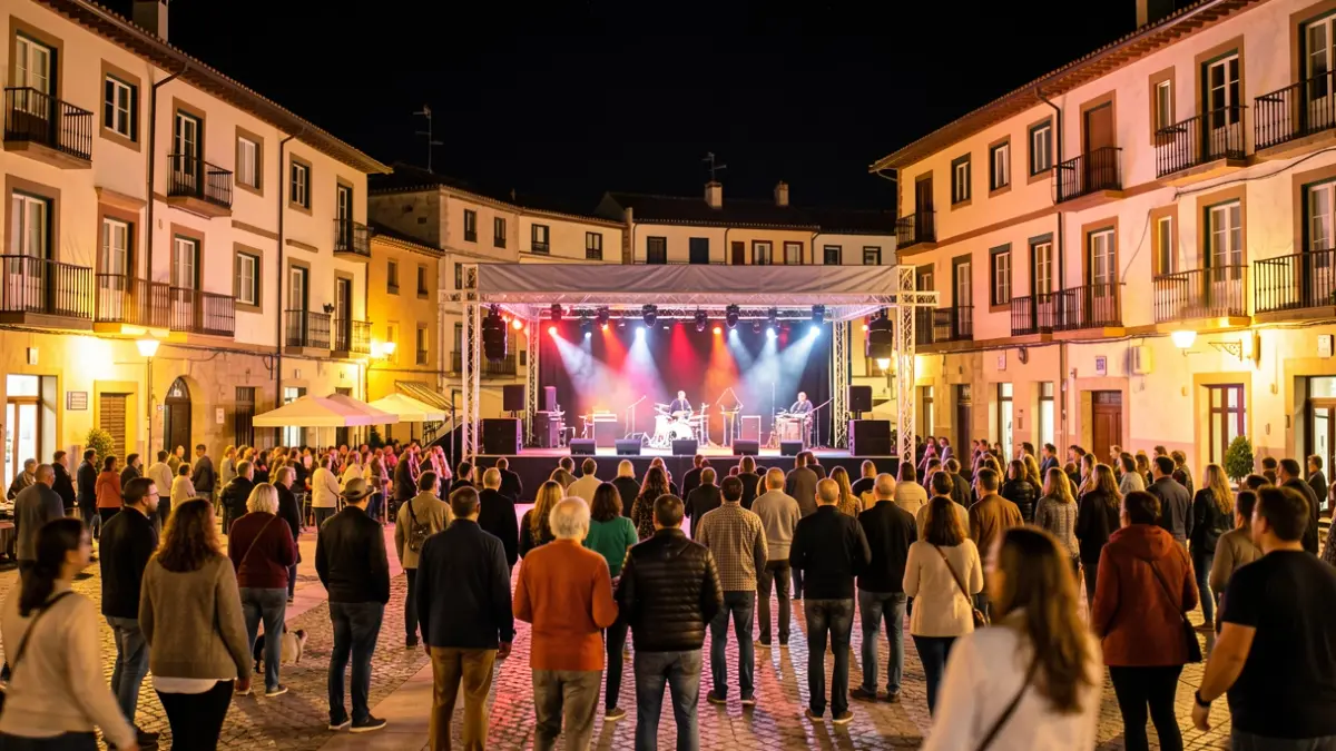 Escena nocturna festiva en la plaza de las Comunitats Autònomes de Salou durante las Nits Daurades.