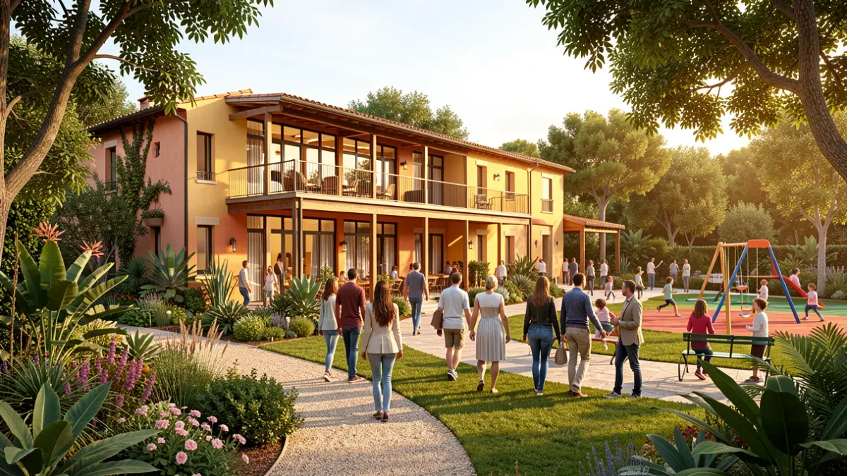 Generic image of a modern community center integrated into a botanical garden in Catalonia.