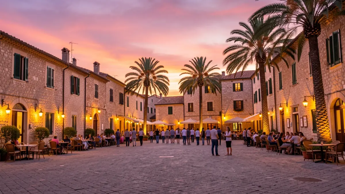 Generic image of a Mediterranean square at sunset.