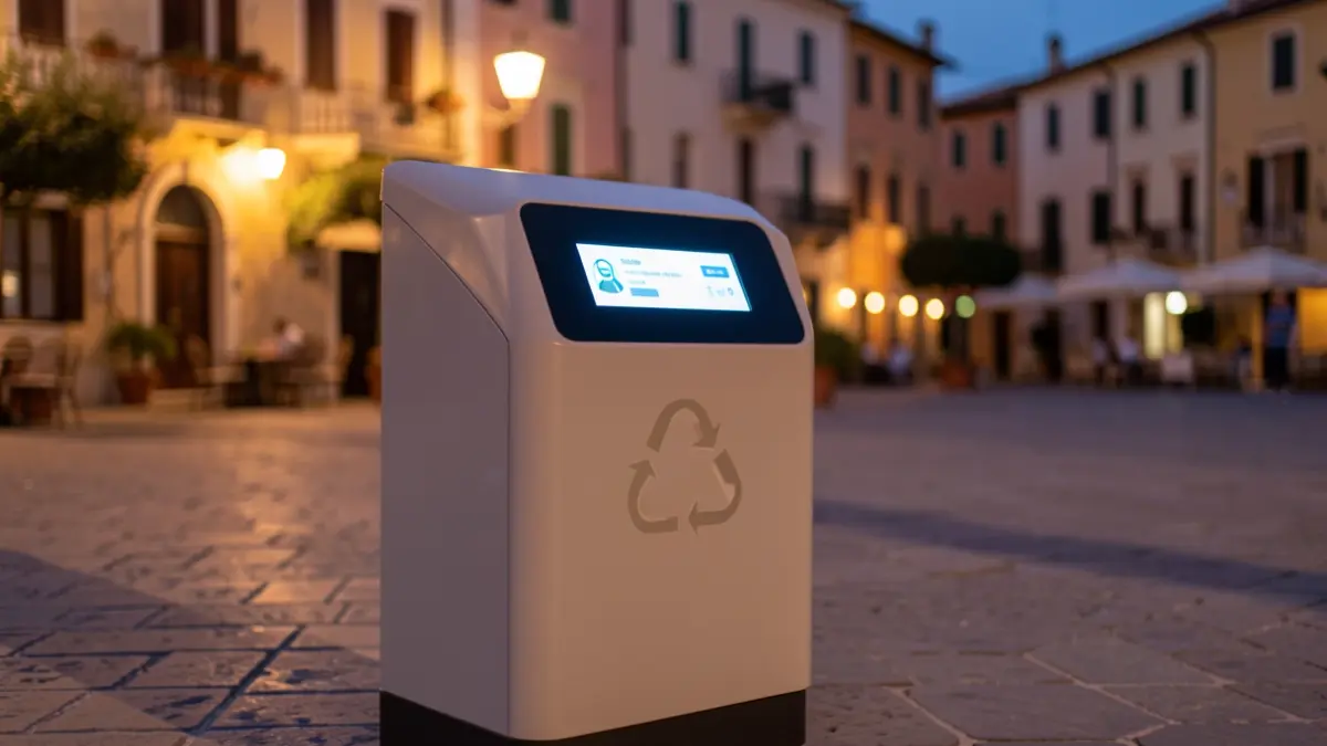 Smart waste bin with a digital interface in Salt.
