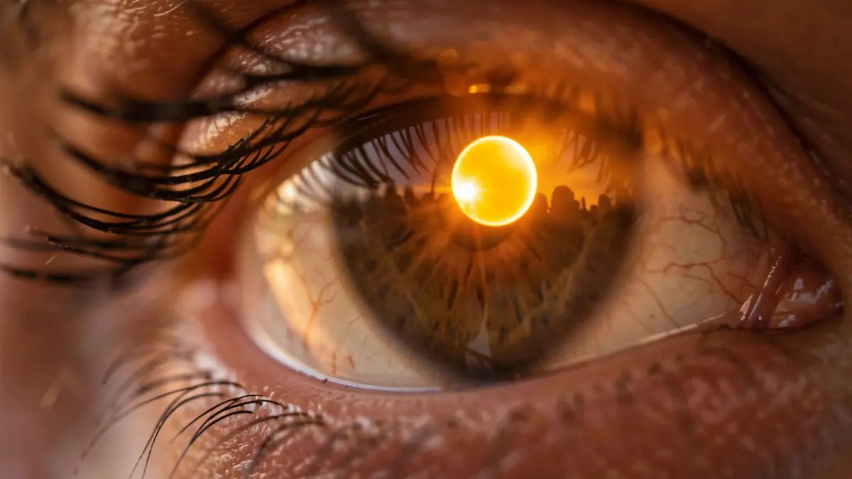 Ull humà reflectint l'eclipsi solar amb un toc mèdic.