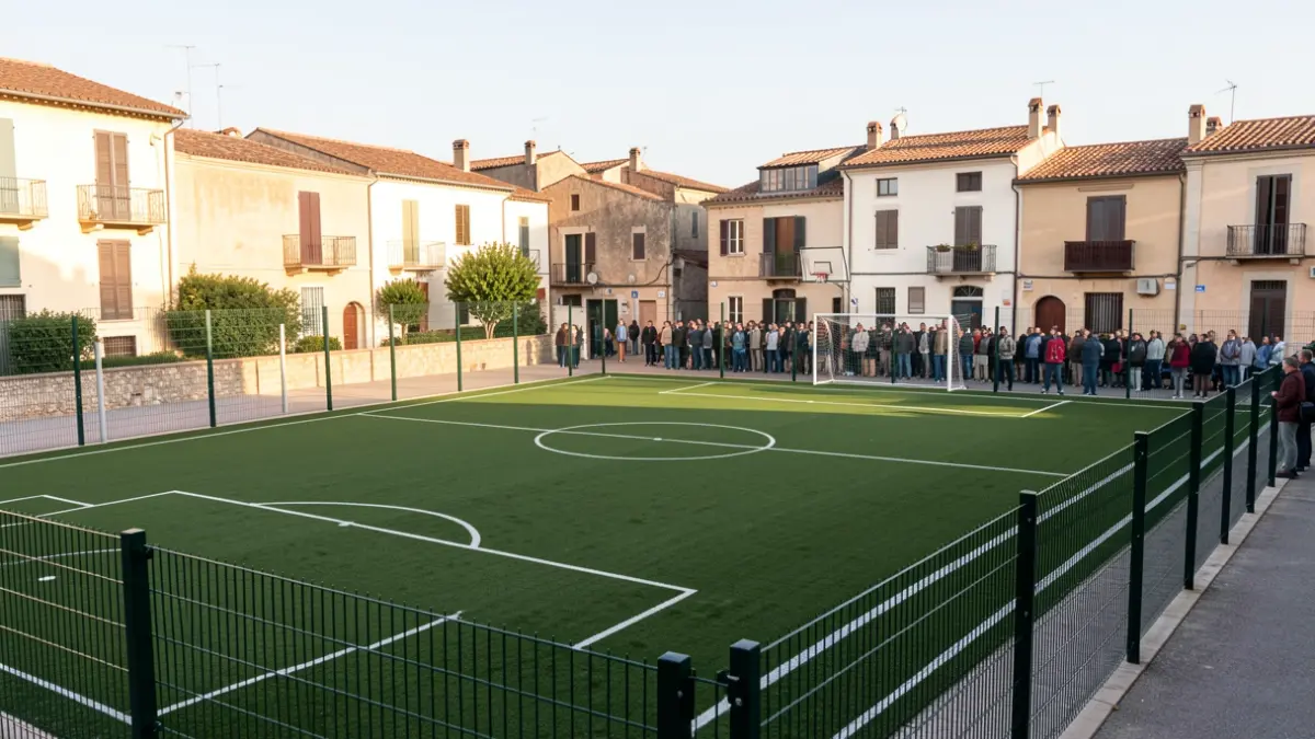 Generic image of a renovated sports court with artificial turf.