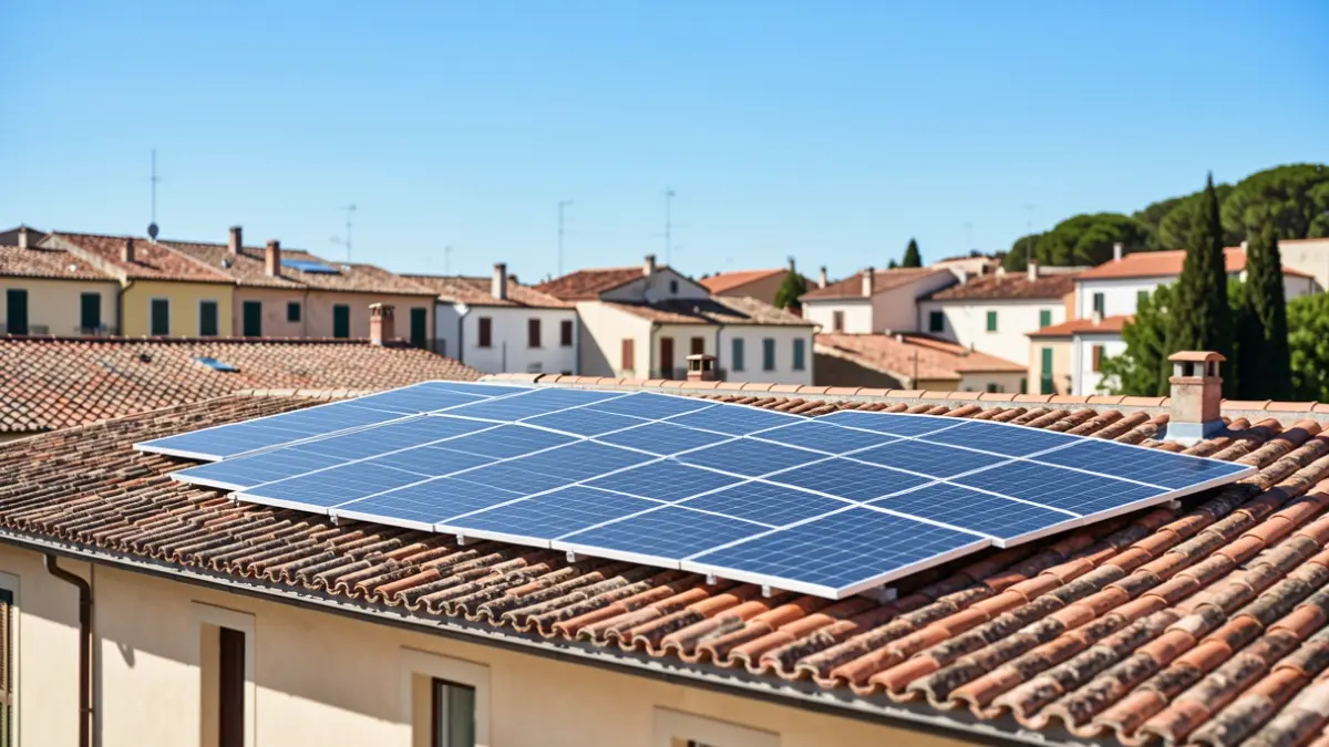 Paneles solares en el tejado de un centro cívico en Sant Pere Pescador.