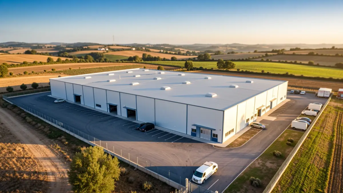 Aerial view of a modern industrial factory in Catalunya.