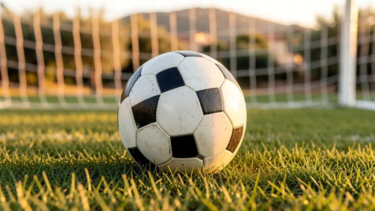 Imagen genérica de un balón de fútbol sobre césped con una portería desenfocada al fondo.
