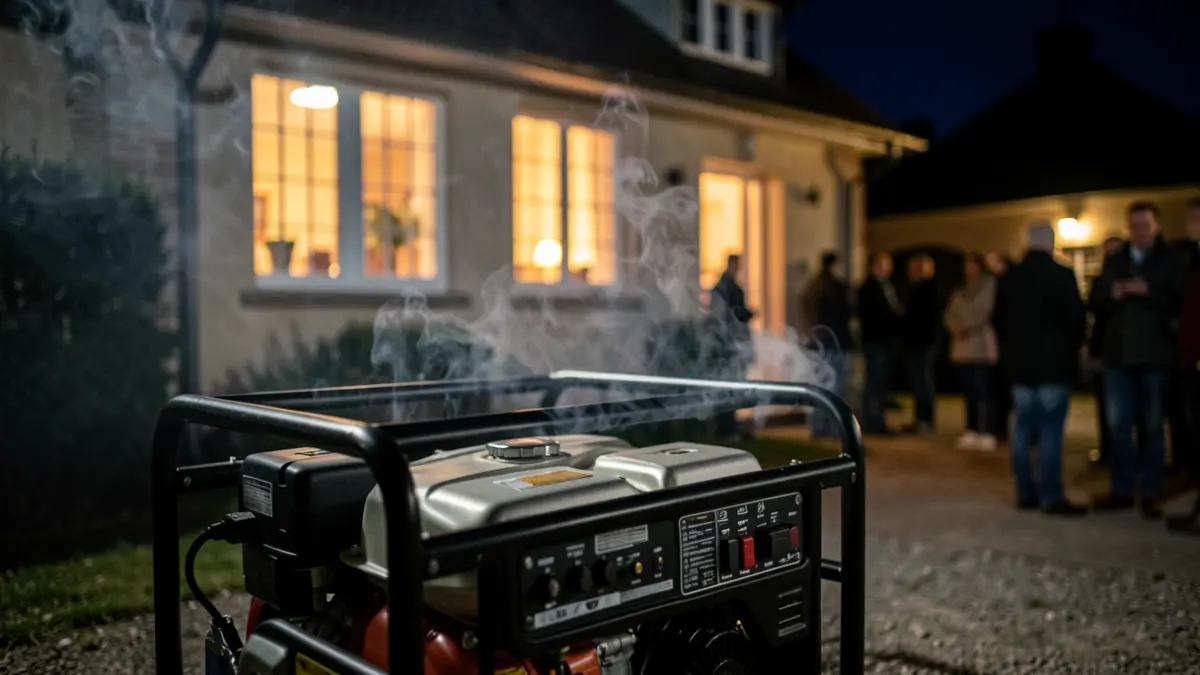 Gasoline generator operating in a house at night.