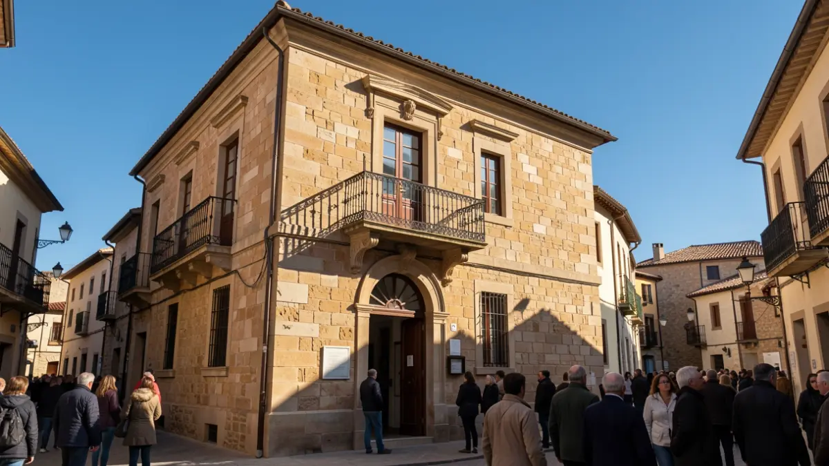 Imagen genérica de la fachada de un ayuntamiento de Catalunya con balcón y luz de tarde.