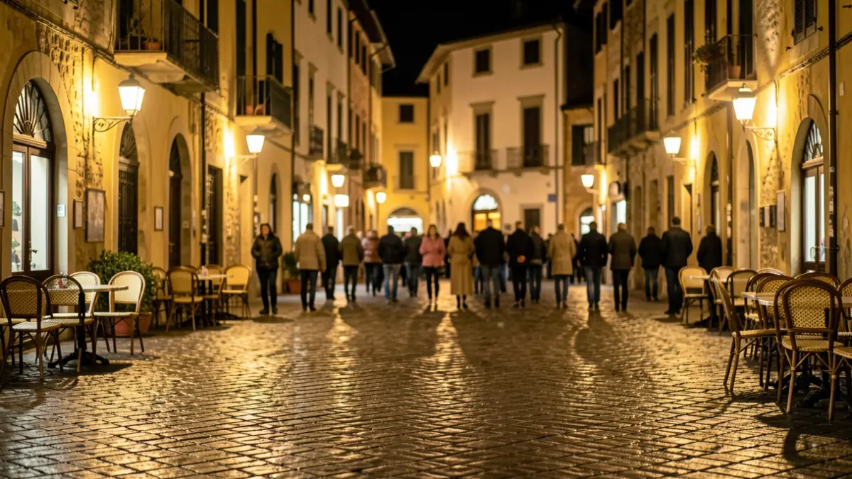 Imatge genèrica d'una plaça de poble mediterrani de nit.