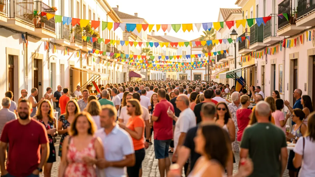 Generic image of a popular festival in Sitges with decorations and people celebrating.