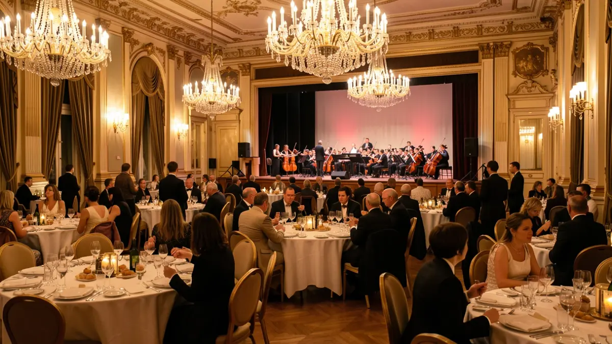 Imatge genèrica d'un sopar ball amb orquestra.