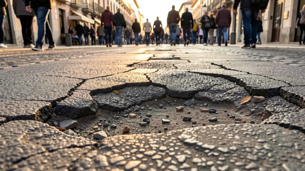 Imagen genérica de pavimento asfaltado dañado en la calle.