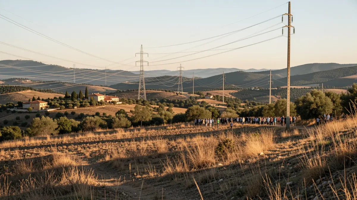 Imagen genérica de líneas eléctricas en un paisaje rural catalán durante el verano.