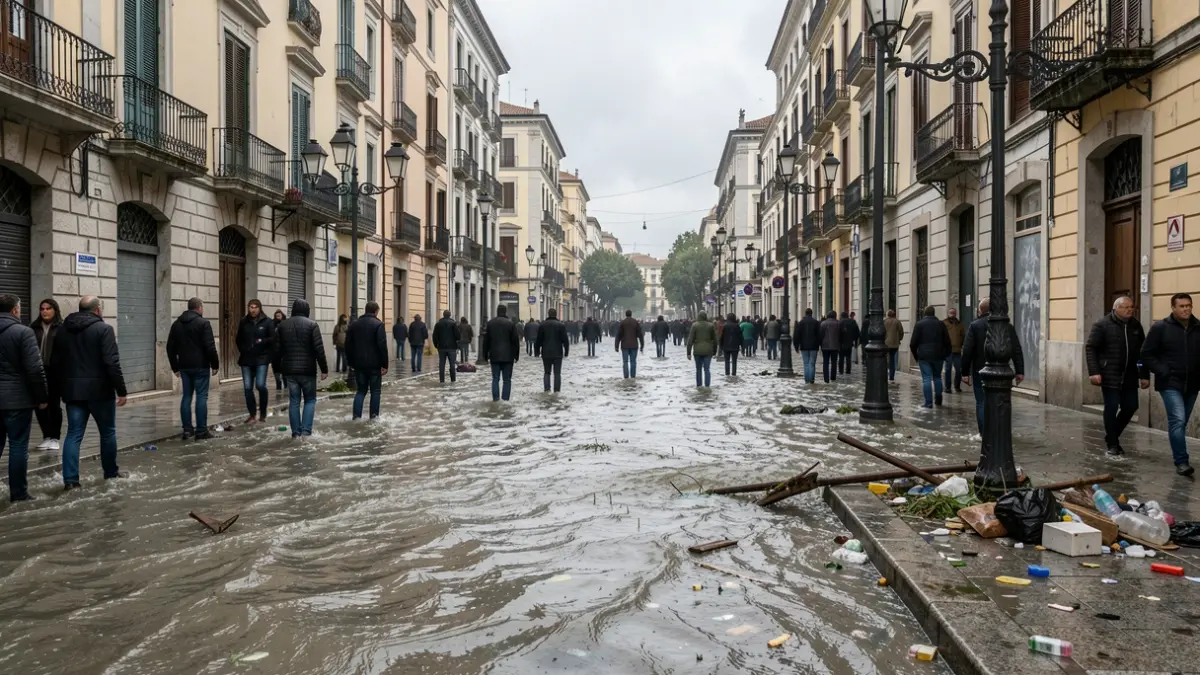 Carrers inundats a Tarragona després d'una forta tempesta.