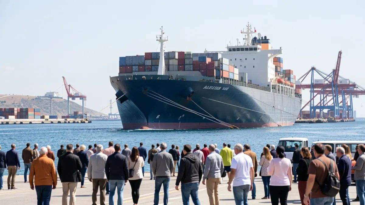 Vaixell portacotxes descarregant vehicles xinesos al Port de Tarragona.