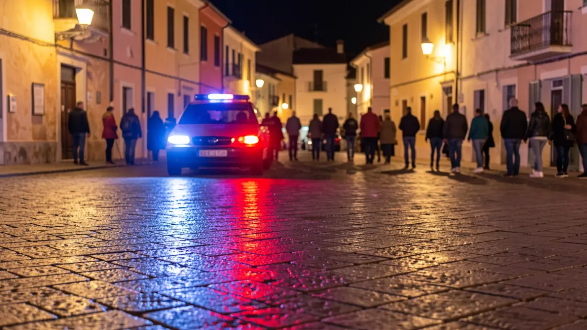 Generic image of police emergency lights reflecting on wet asphalt at night.