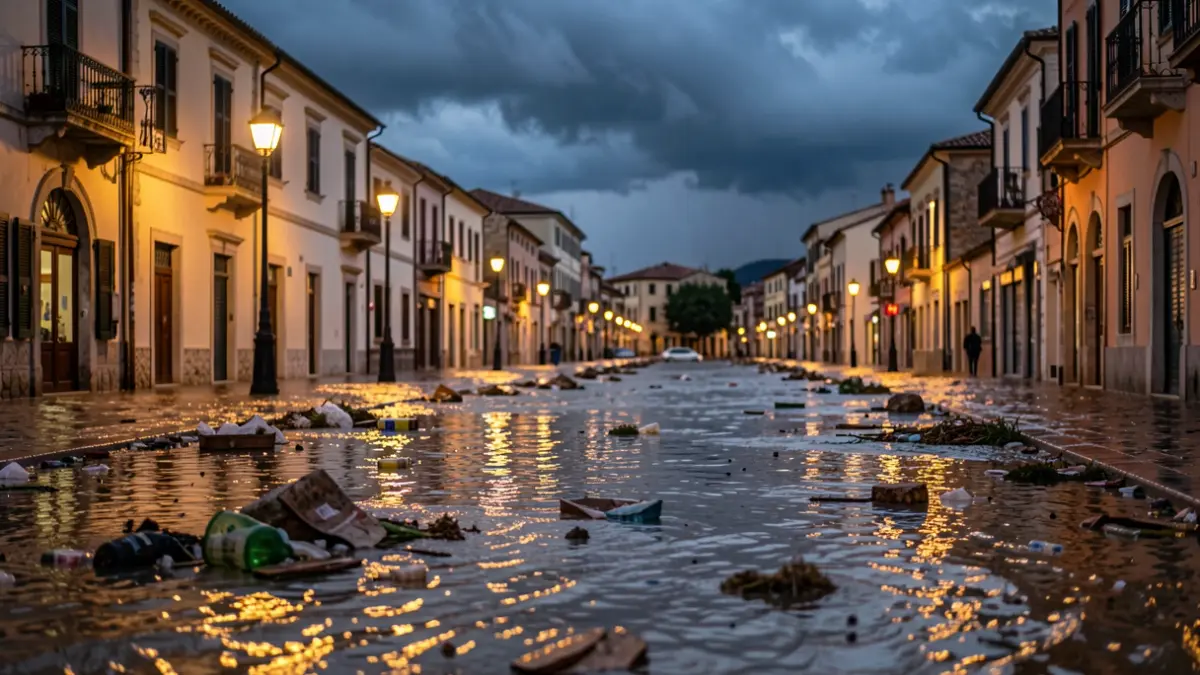 Carrers inundats a la ciutat de Tarragona sota una tempesta amb pedregada.