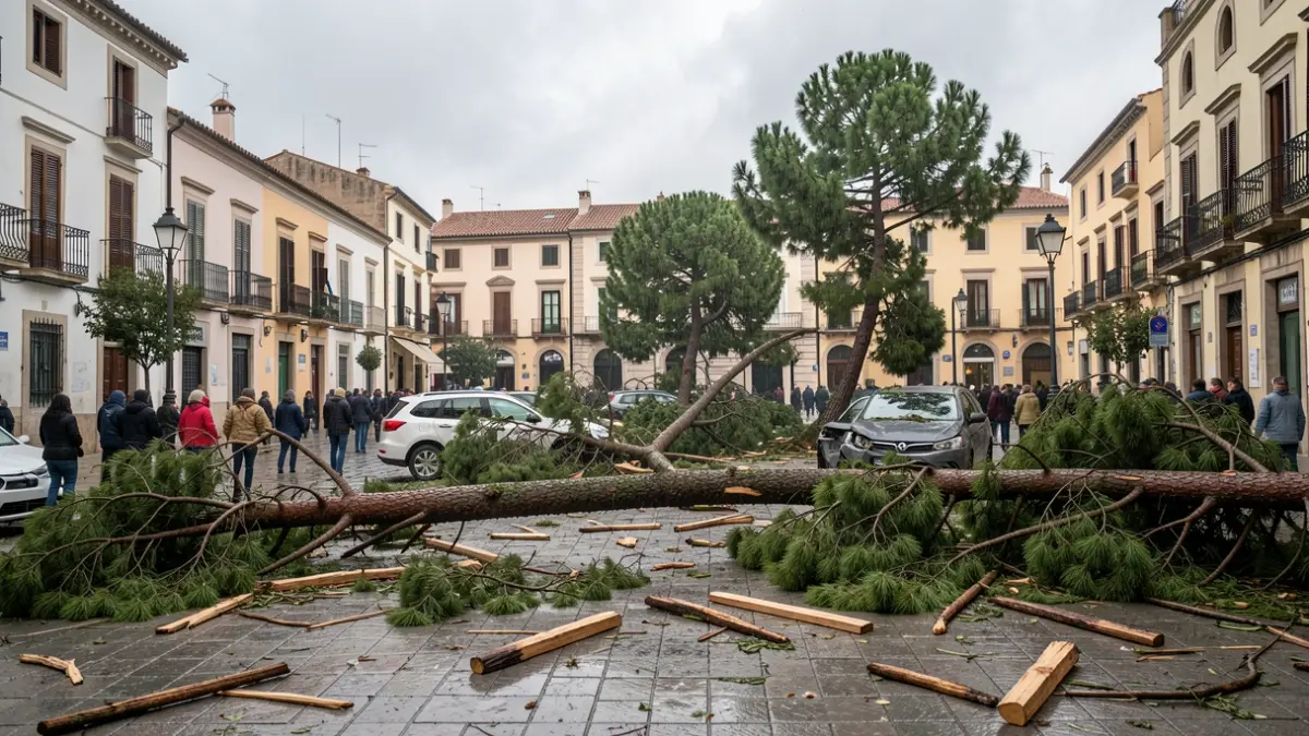 Imatge genèrica de la zona de Llevant de Tarragona després d'un temporal amb arbres caiguts i destrosses.