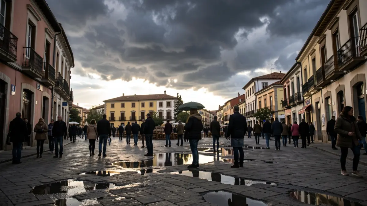Cielo tormentoso sobre Terrassa con nubes oscuras y chubascos.