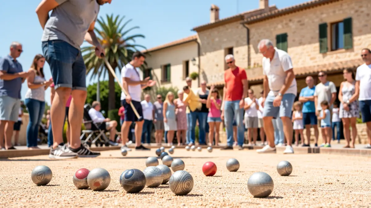 Petanca players competing in a tournament in Salou with a family atmosphere.