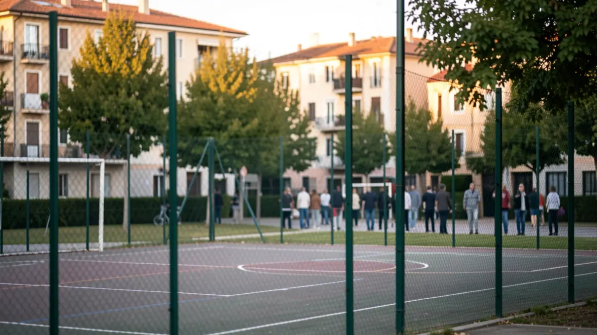 Imagen genérica de una pista deportiva exterior con valla parcial.
