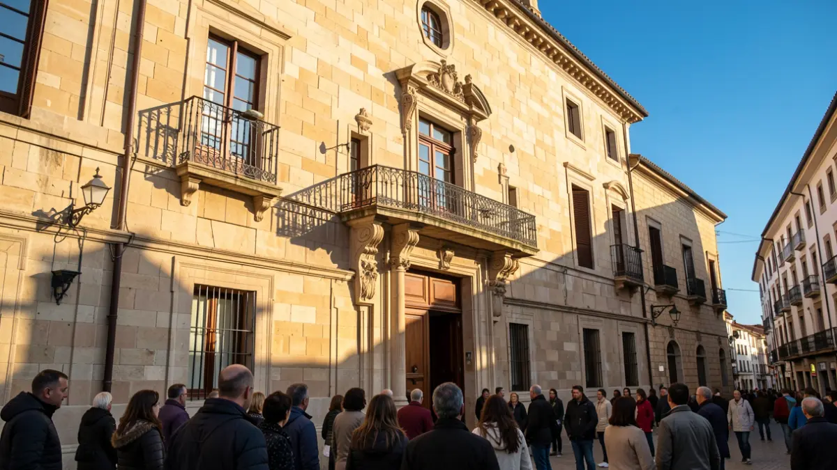 Imagen genérica de la fachada de un ayuntamiento de Catalunya con balcón y cielo azul.