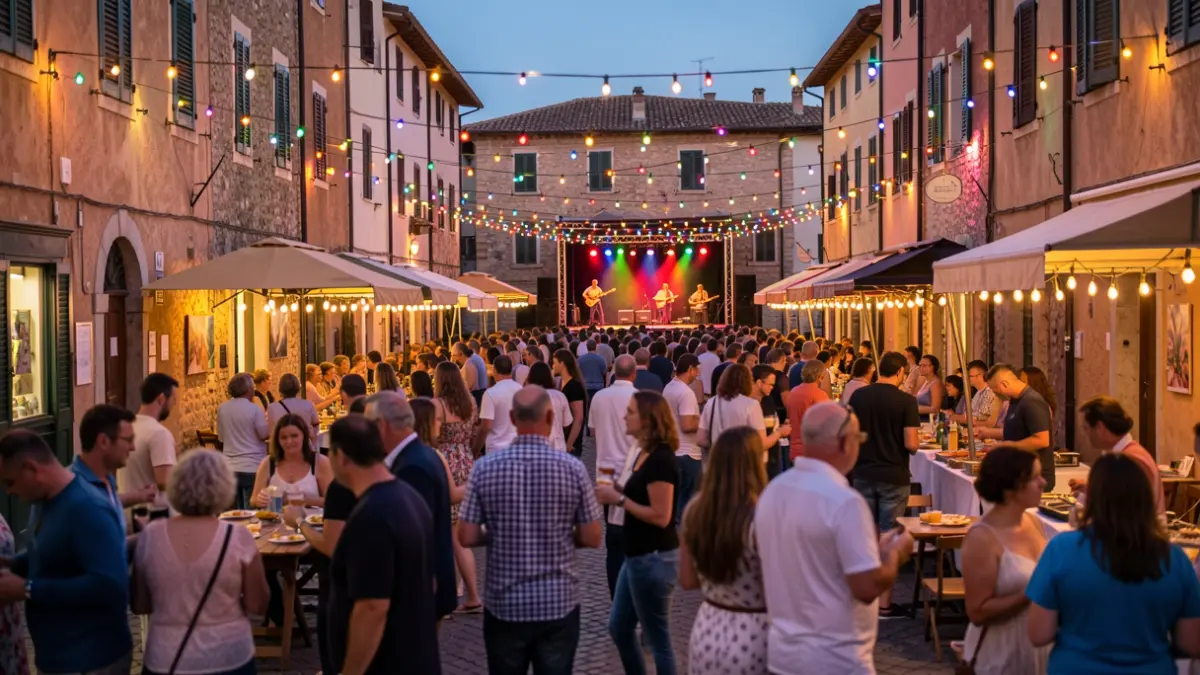 Imagen genérica de una fiesta popular en la calle con luces y gente.