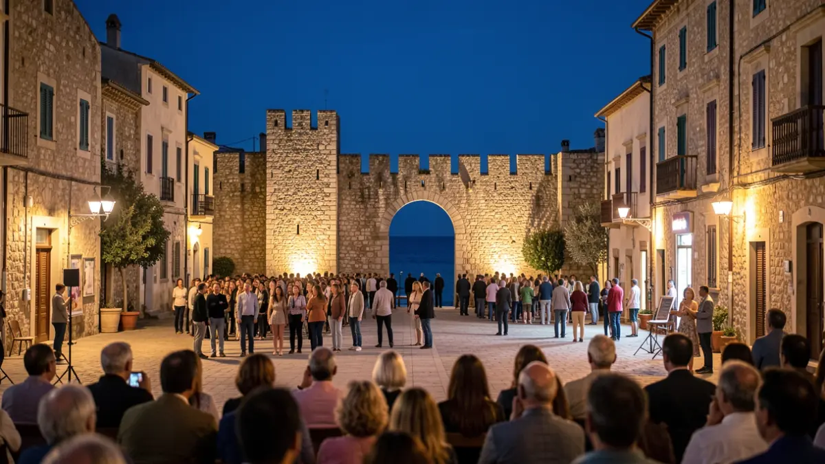 Night scene of the Nits a Dalt de Vila festival in Tossa de Mar with stage lights.