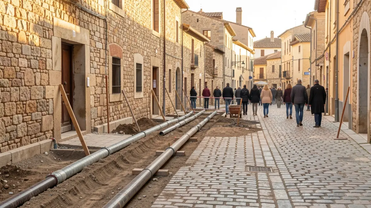 Renovation works of the sewage and water network in the medieval center of Vallfogona de Ripollès.