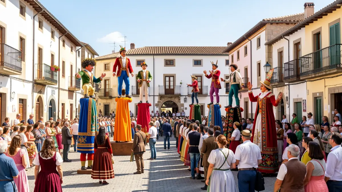 Gigantes y elementos de cultura popular durante la fiesta mayor de Vallmoll.