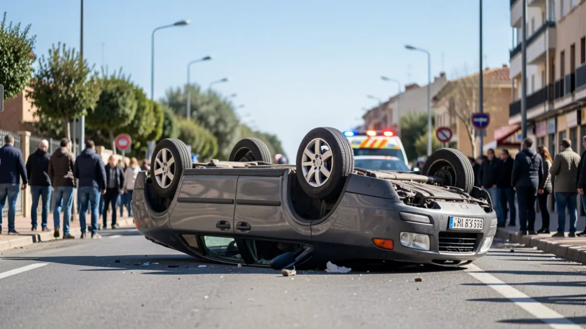 Imatge genèrica d'un accident de trànsit amb un vehicle bolcat.