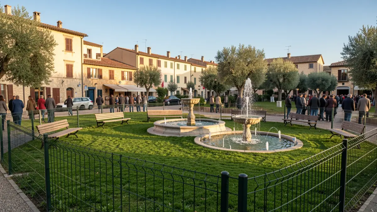 Imatge genèrica d'un parc per a gossos amb mobiliari urbà i zones verdes.