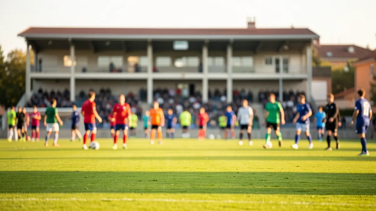 Imatge genèrica d'un camp esportiu a Alcover amb un pavelló al fons, evocant l'esperit esportiu.