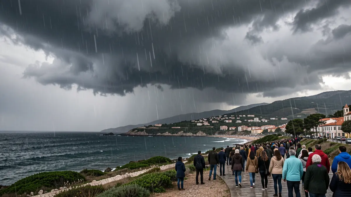 Generic image of storm clouds over the Catalan coast with heavy rain.