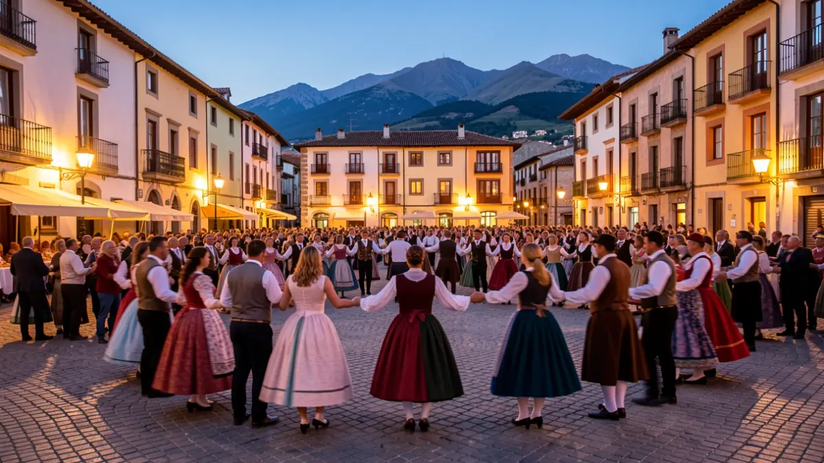Imatge genèrica d'una plaça de poble català al capvespre amb gent reunida per a una celebració cultural.