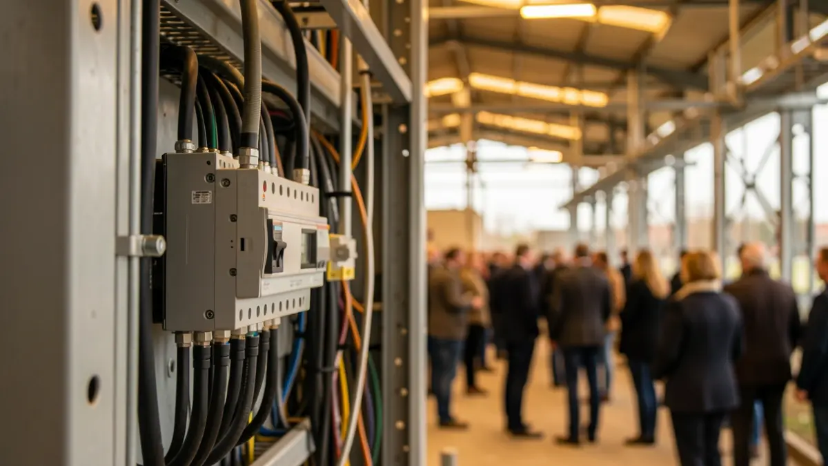 Instalación eléctrica con equipos y cables.